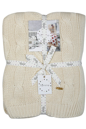 Ivory Twisted pattern Knitted Cotton Throw