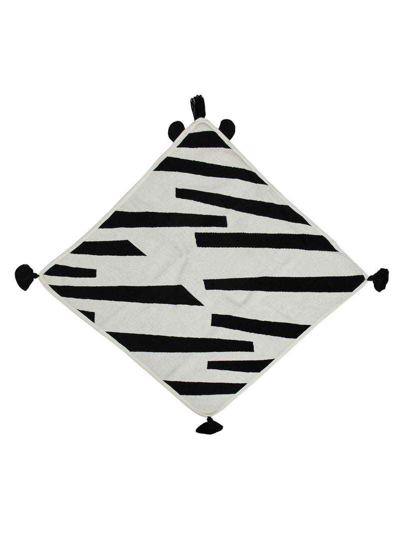 Knitted Hooded Blanket Zebra Design with Sherpa Inside