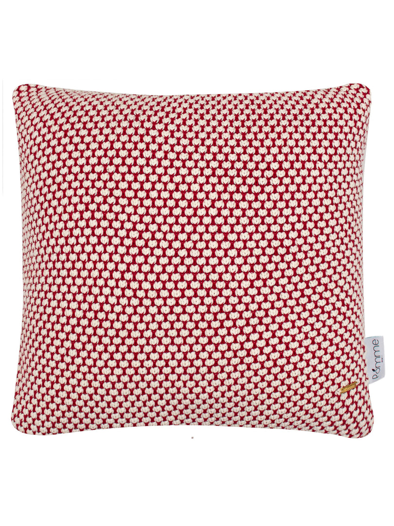 Pomme Cotton Knitted Decorative Cushion Cover Red Ivory 3D Bubble  texture Knit