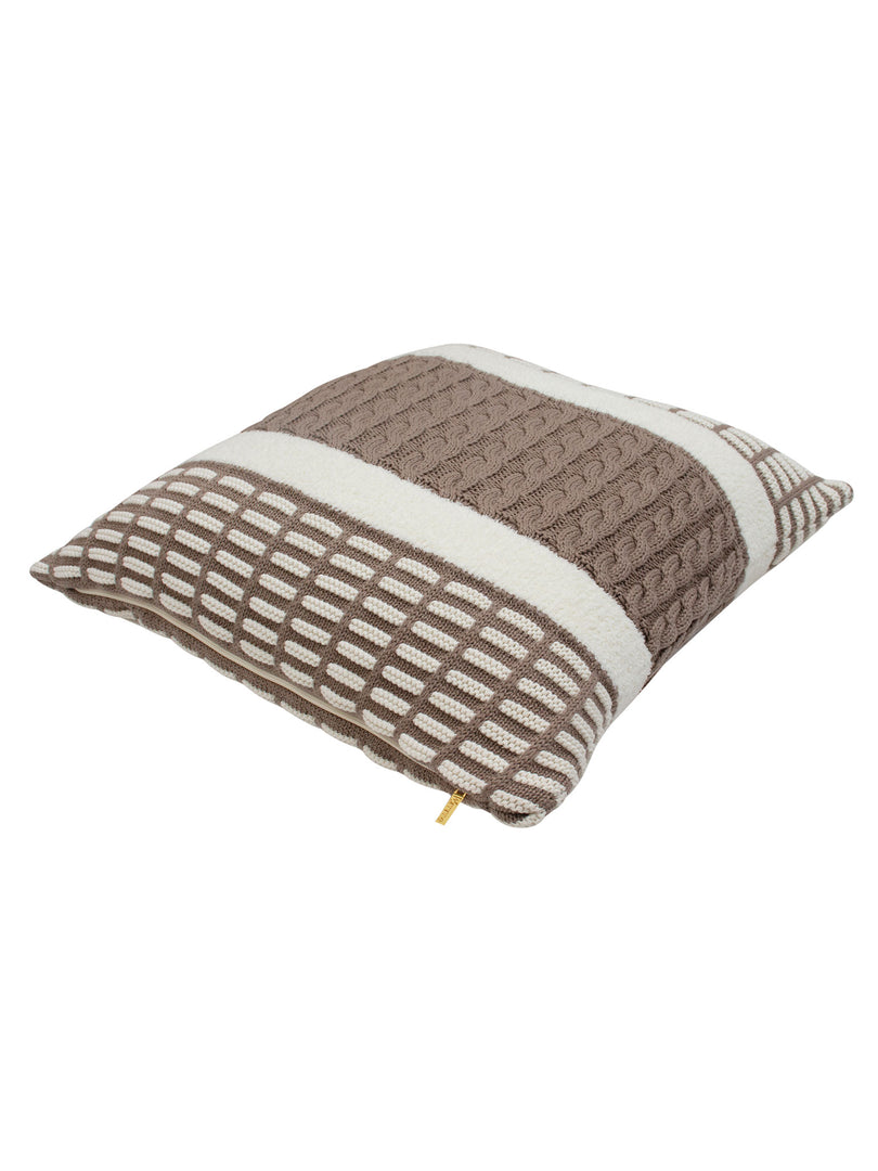 Pomme Cotton Knitted Decorative Cushion Cover Beige Cable with Soft Chenille  texture Knit