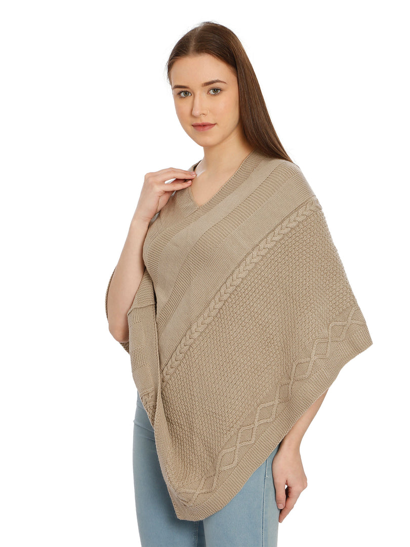 POMME Acrylic Knitted (Bleached Sand) poncho for Women