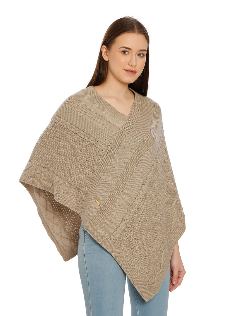 POMME Acrylic Knitted (Bleached Sand) poncho for Women