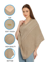 Load image into Gallery viewer, POMME Acrylic Knitted (Bleached Sand) poncho for Women
