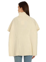 Load image into Gallery viewer, POMME Acrylic Knitted Off White Poncho for Women
