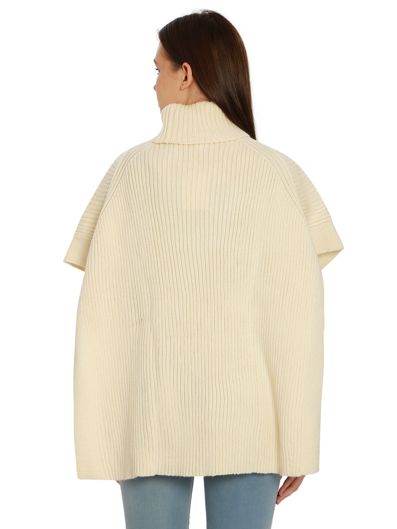 POMME Acrylic Knitted Off White Poncho for Women