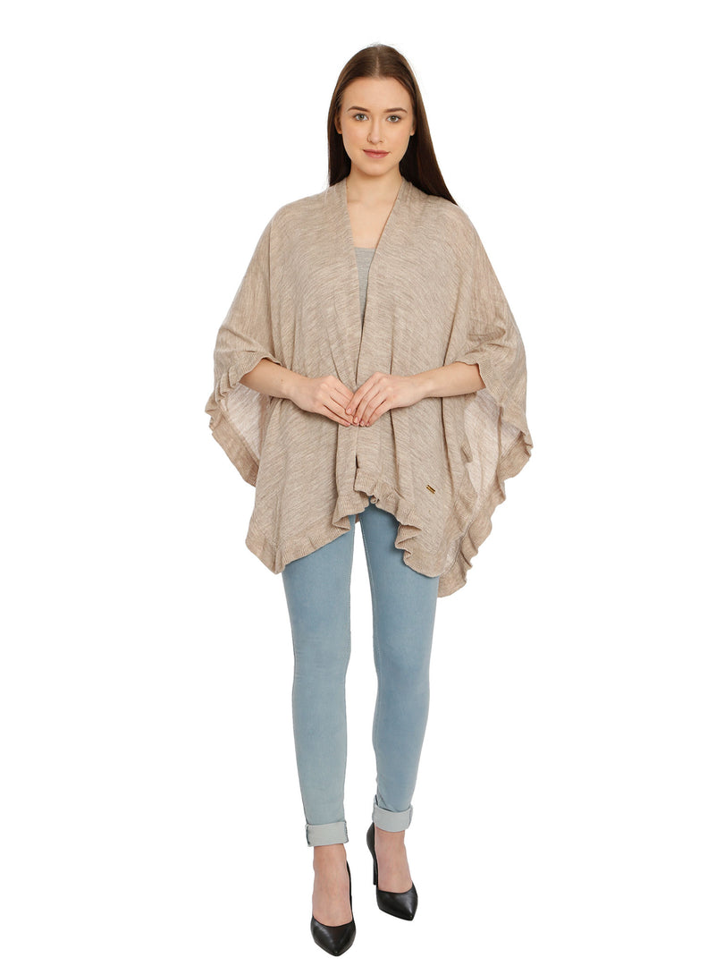 POMME Acrylic Knitted (Pale Whisper) Poncho for Women