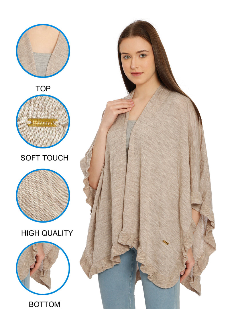 POMME Acrylic Knitted (Pale Whisper) Poncho for Women