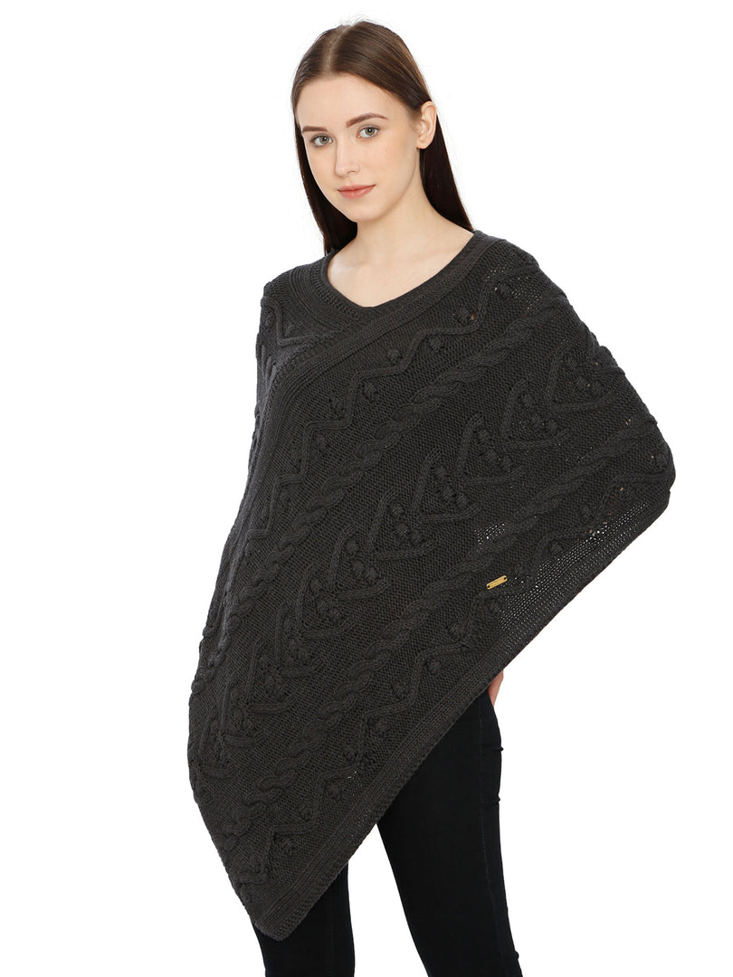 POMME Cotton Knitted Black Poncho for Women