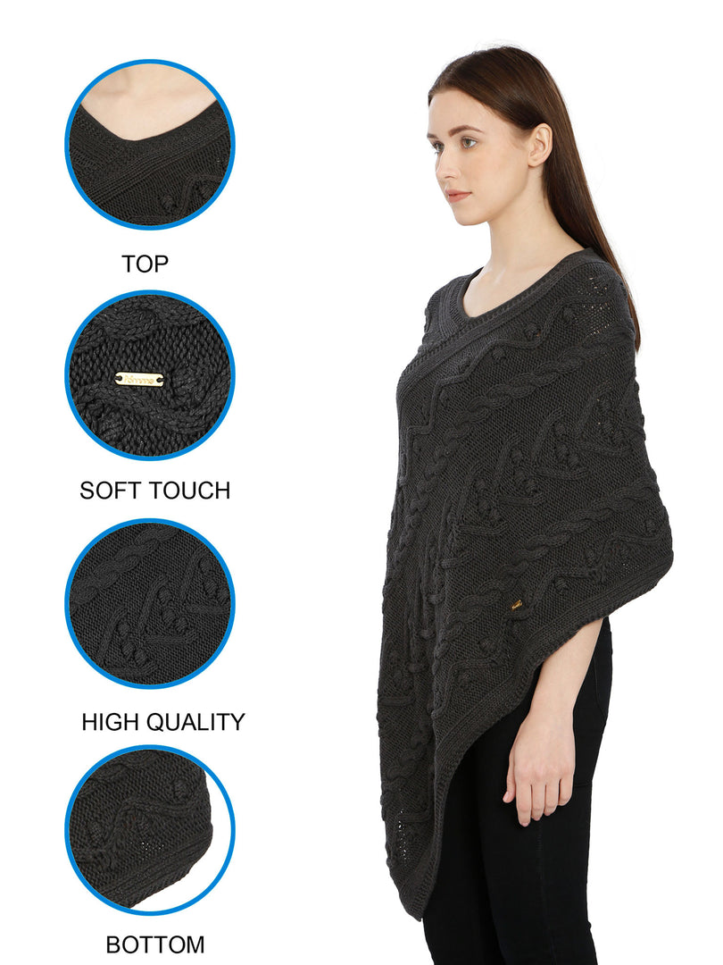 POMME Cotton Knitted Black Poncho for Women