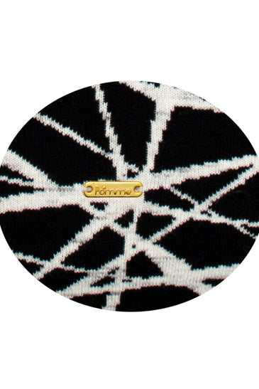 Pomme Cotton Knitted Decorative Cushion Cover Dk Grey Ivory Geometrical Pattern