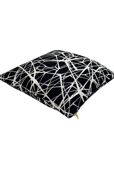 Pomme Cotton Knitted Decorative Cushion Cover Dk Grey Ivory Geometrical Pattern