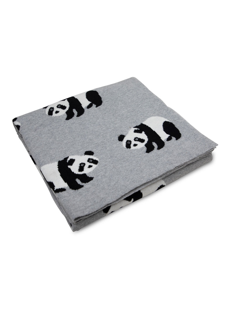 Gray Panda Pattern Knitted Baby Blanket