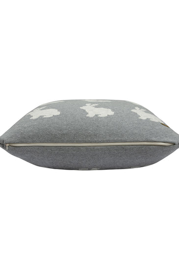 Pomme Cotton Knitted Decorative Cushion Cover Grey Ivory Rabbit Pattern