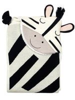 Load image into Gallery viewer, Knitted Hooded Blanket Zebra Design with Sherpa Inside
