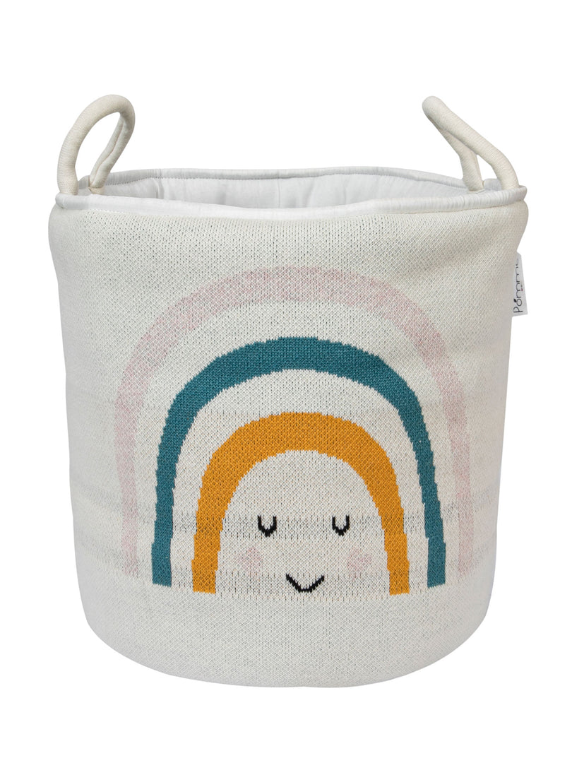 Knitted Storage Basket With Rainbow Pattern