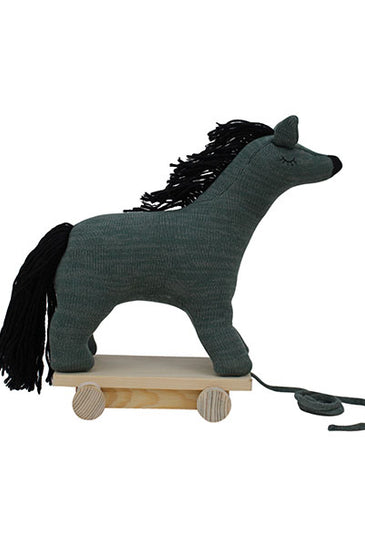 Knitted Soft Toy Horse With Wooden Cart