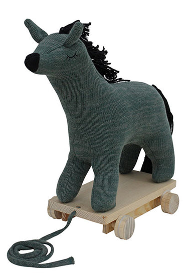 Knitted Soft Toy Horse With Wooden Cart