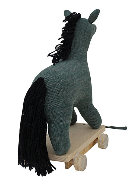 Knitted Soft Toy Horse With Wooden Cart