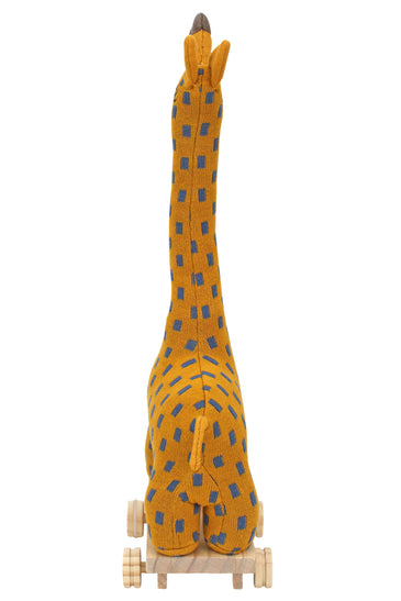 Knitted Soft Toy Giraffe With Wooden Cart
