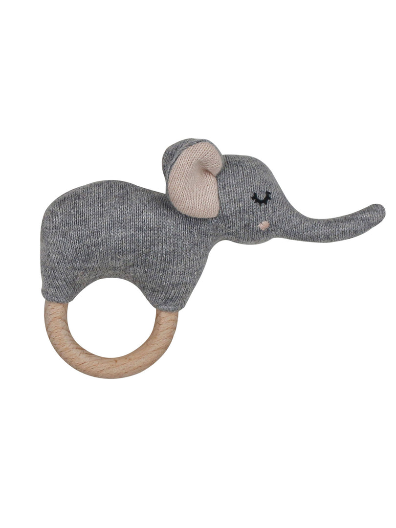 Knitted Rattle Elephant With Wooden Ring