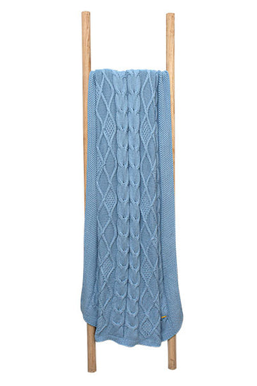 Knitted blue cable texture throw