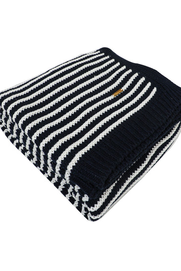 Black With White Strips Knitted Cotton Throw