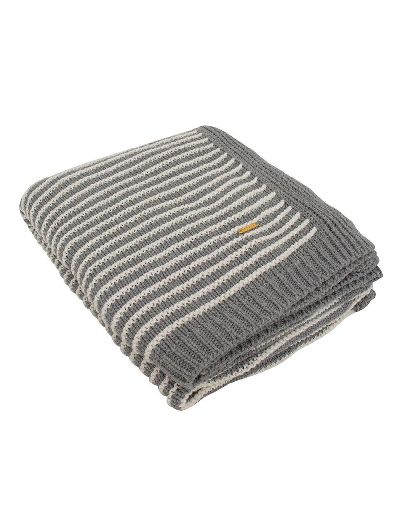 Gray With White Strips Knitted Cotton Throw