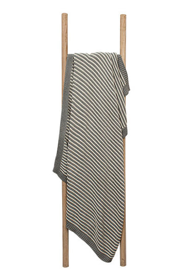 Gray With White Strips Knitted Cotton Throw