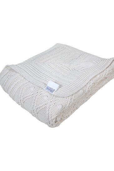Ivory Twisted pattern Knitted Cotton Throw