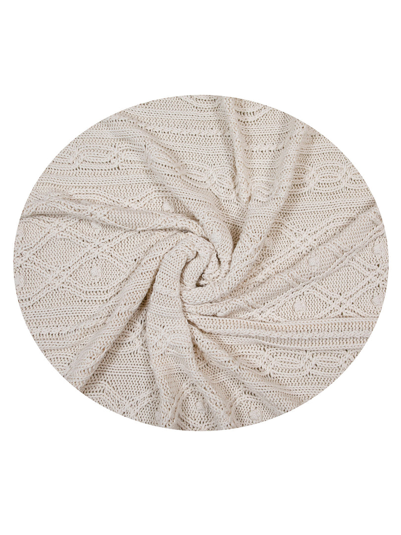 Ivory Twisted pattern Knitted Cotton Throw