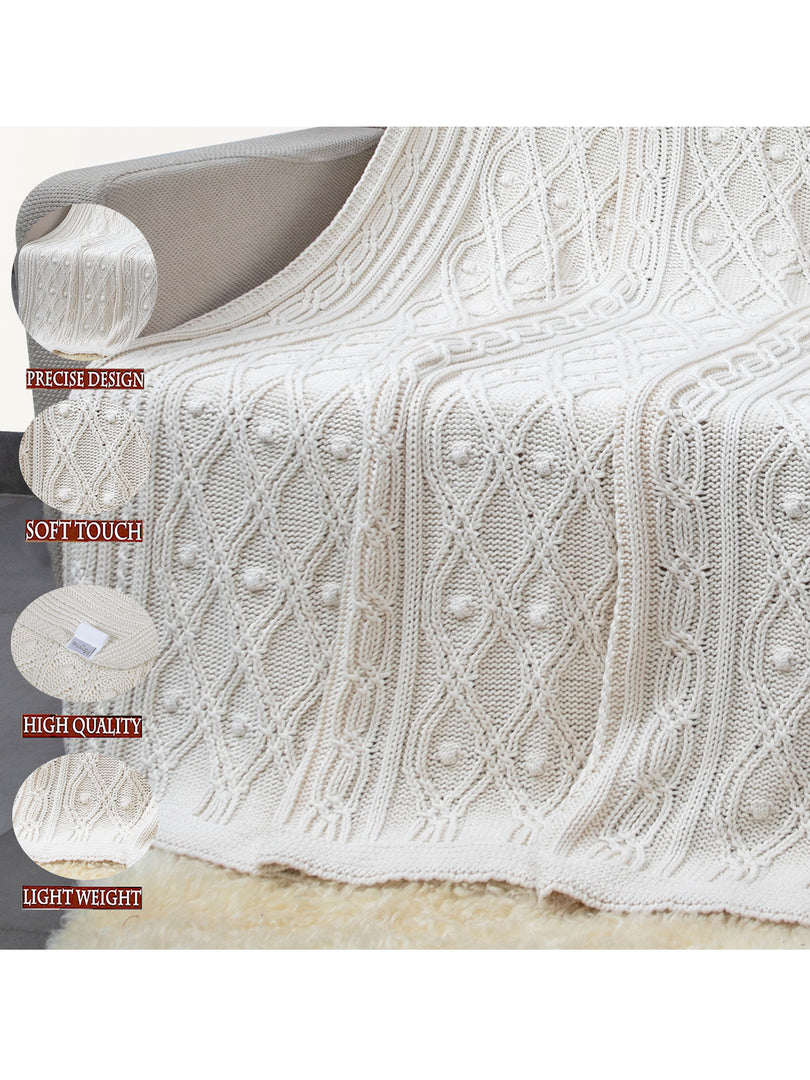 Ivory Twisted pattern Knitted Cotton Throw