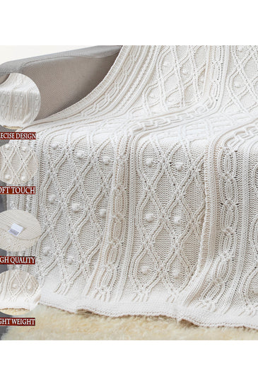 Ivory Twisted pattern Knitted Cotton Throw