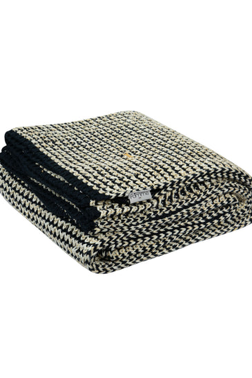 Knitted Navy Ivory with Gold Lurex Glitter Texture Knit Throw