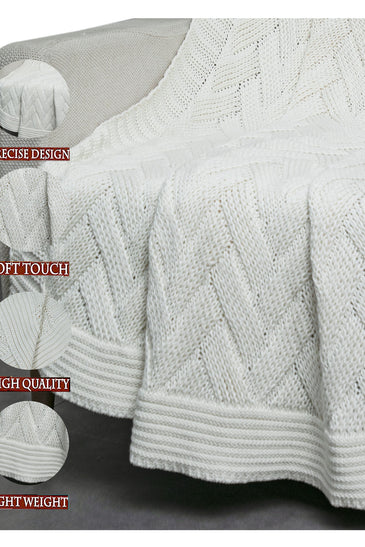 Knitted Basket Knit Ivory Chunky Knit Luxry Throw