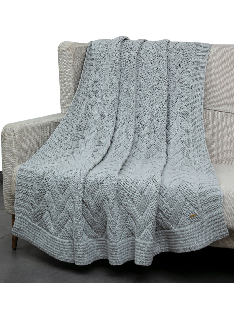 Knitted Basket Knit Grey Melange Chunky Knit Luxry Throw