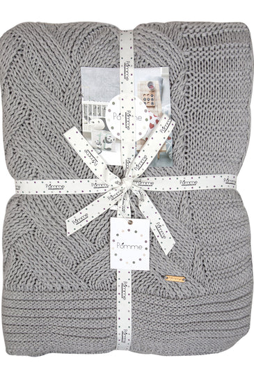 Knitted Basket Grey Melange Chunky Knit Luxry Throw