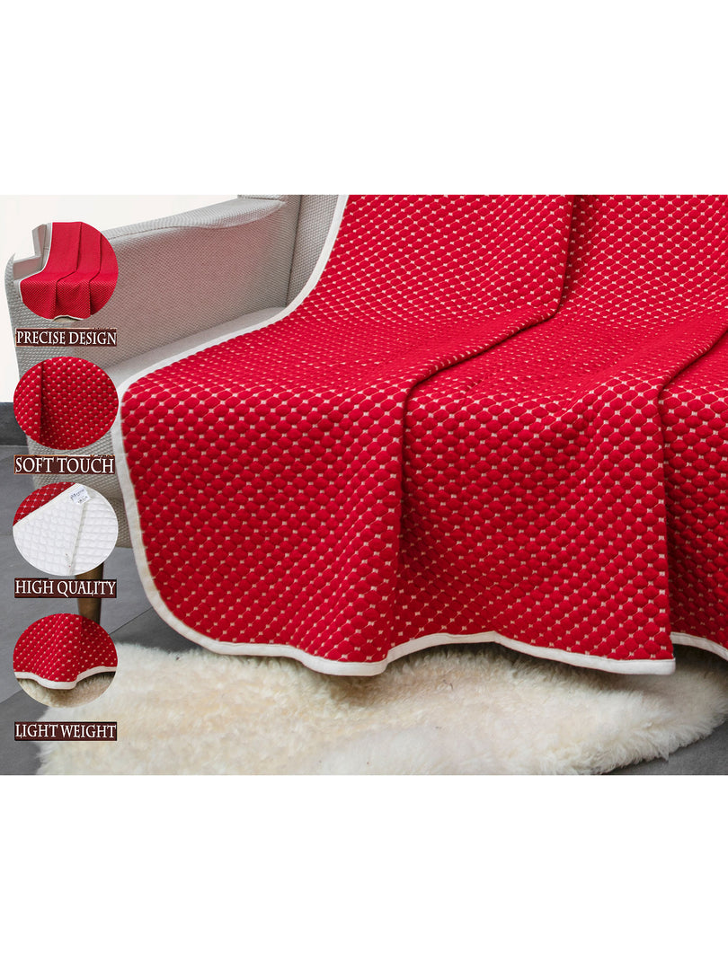 Knitted Red Melange With Ivory 3D Quilted Throw