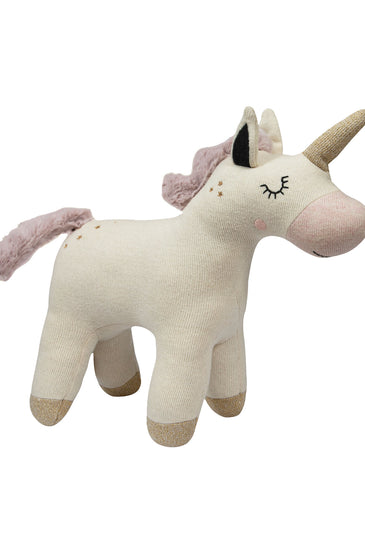 Knitted Soft Toy Ivory Gold Lurex Unicorn