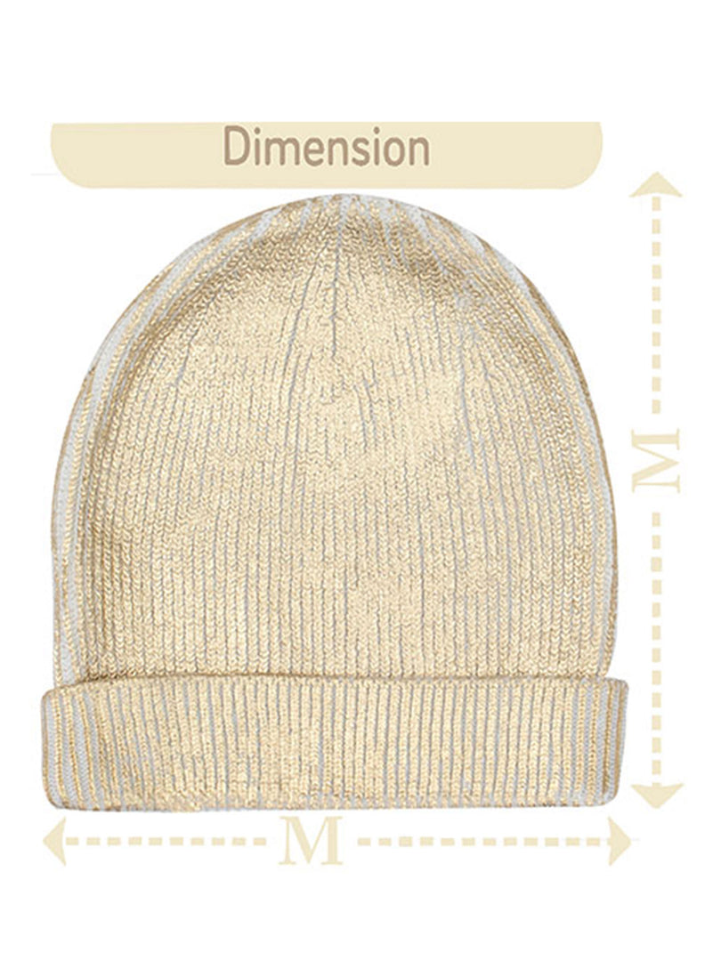 Cotton knitted Winter Cap for Women  -- Optical White Golden Foil Print