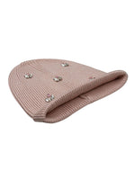 Load image into Gallery viewer, Cotton knitted Winter Cap For Women Light Pink and Sequence Stone
