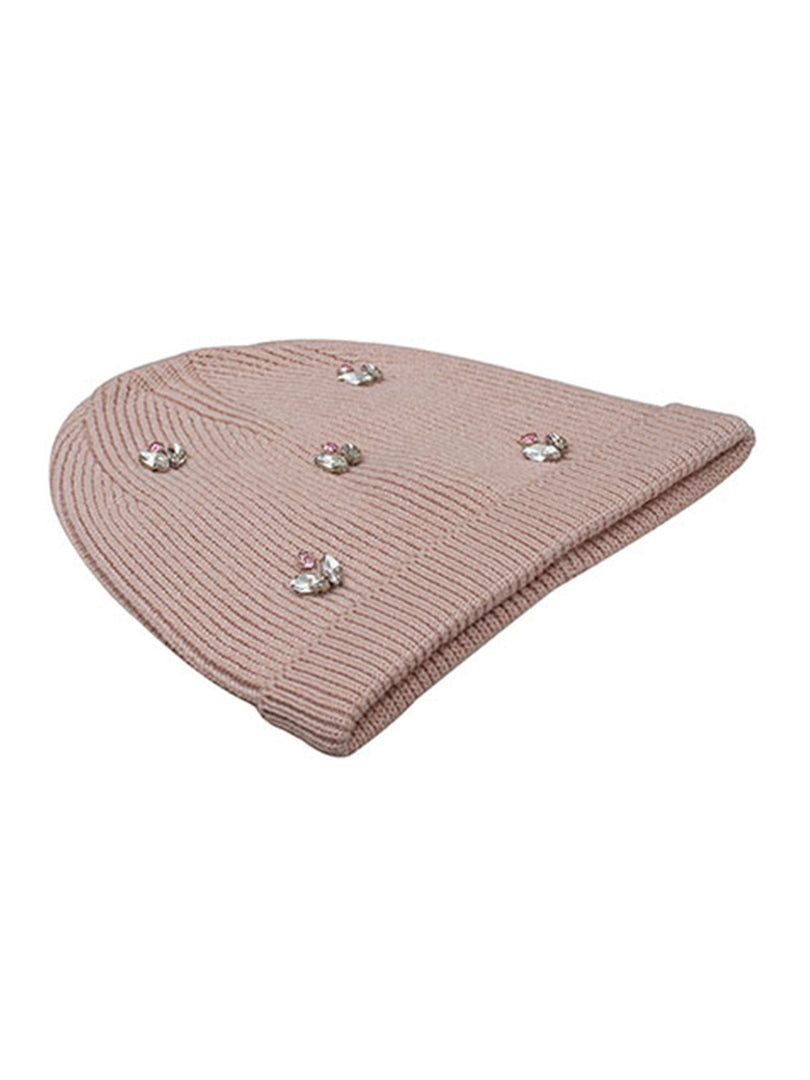 Cotton knitted Winter Cap For Women Light Pink and Sequence Stone
