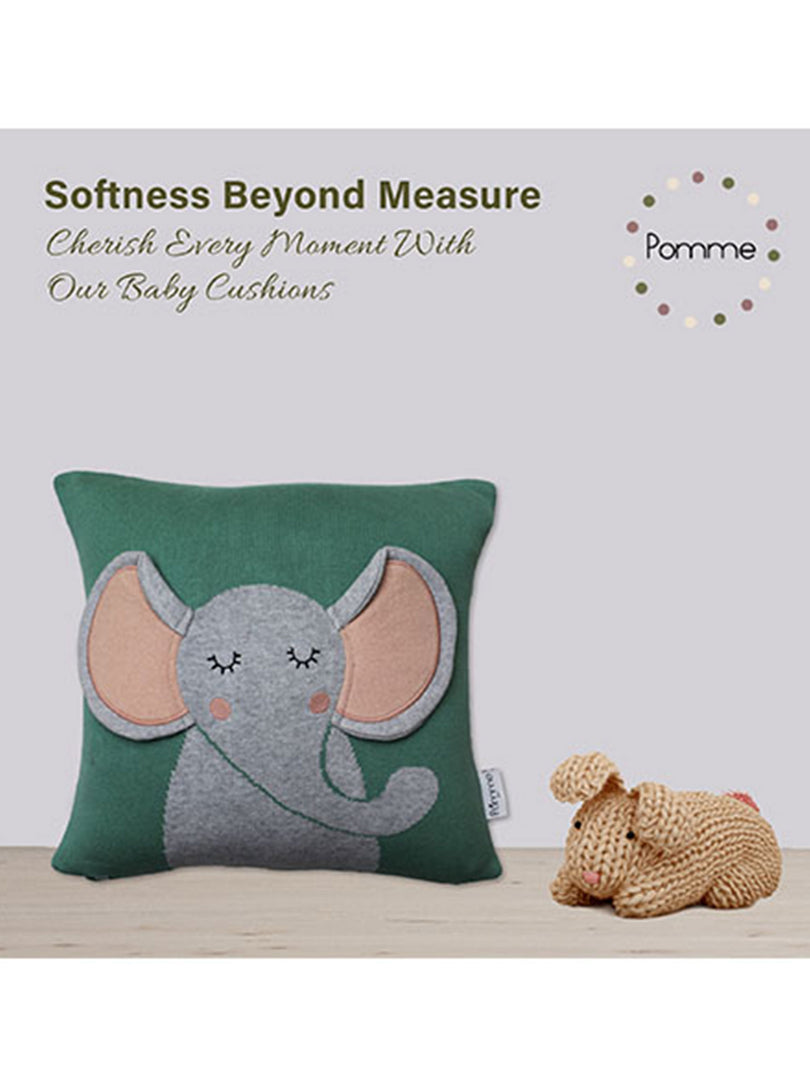 Elephant Pattern Green Knitted Baby Cushion Cover