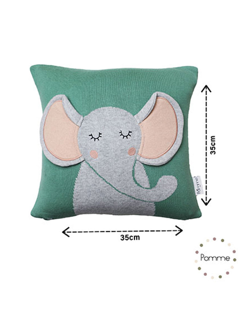 Elephant Pattern Green Knitted Baby Cushion Cover