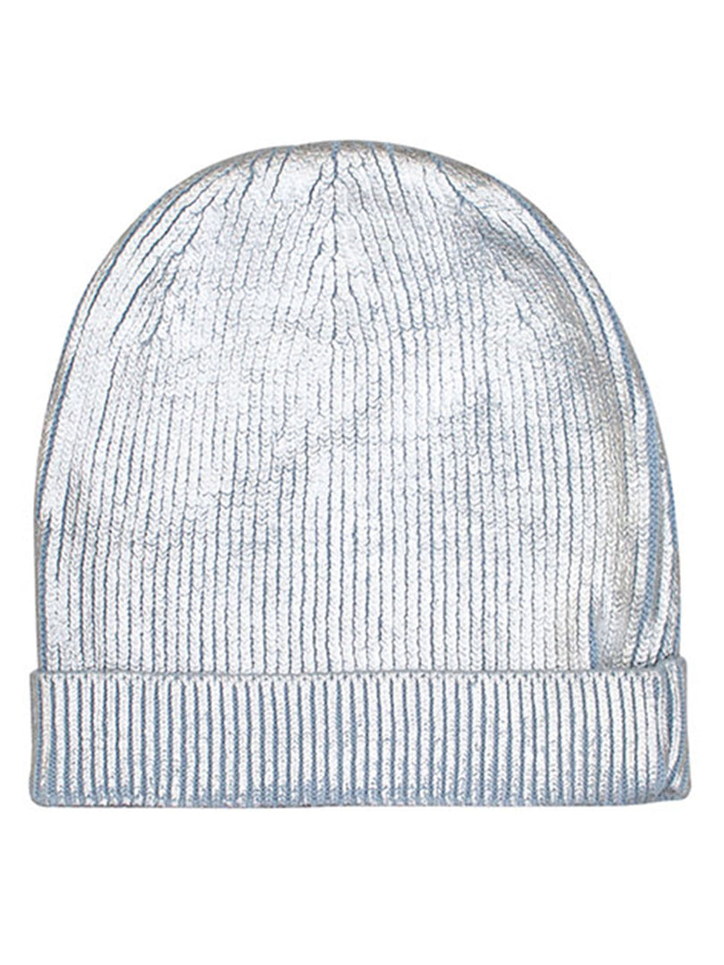 Cotton knitted Winter Cap For Women Light Blue Silver Foil Print