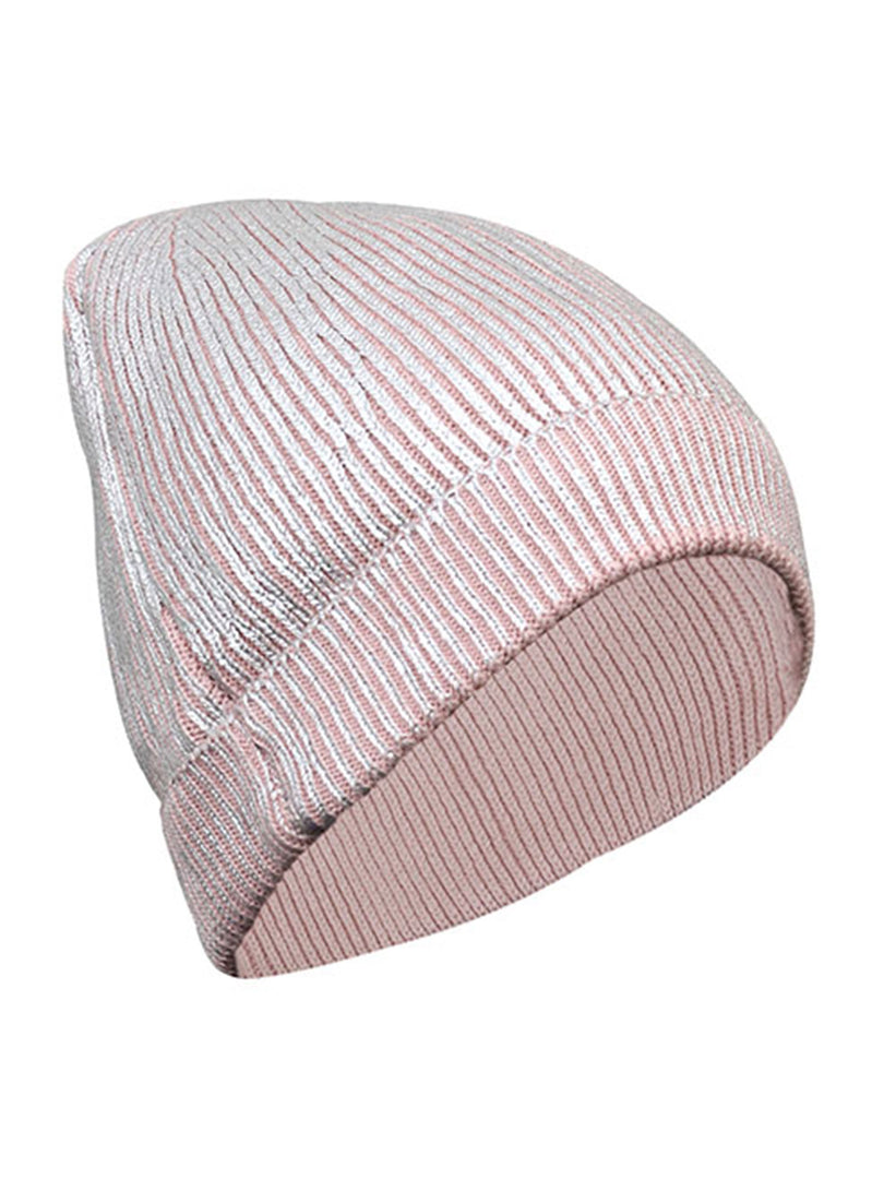 Cotton knitted winter Cap for Women  -- Light Pink Silver Foil Print