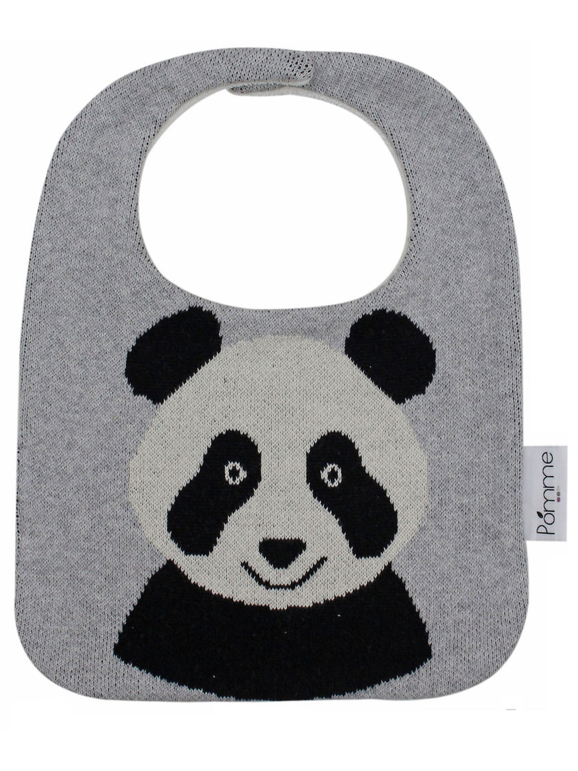Cotton Knitted Gray Panda Bib Apron
