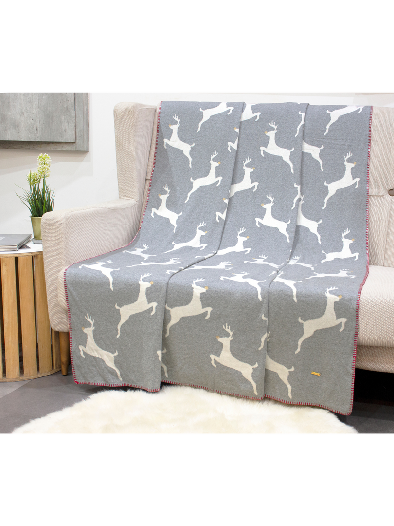 Cotton Knitted Grey Deer Throw