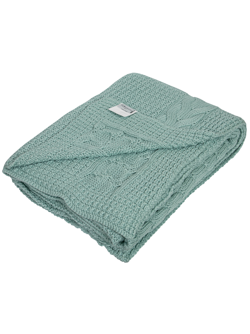 Knitted Lt. Green Cable Knit with Chunky Texture Knit Throw