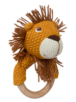 Load image into Gallery viewer, Knitted Lion Rattle With Wooden Ring
