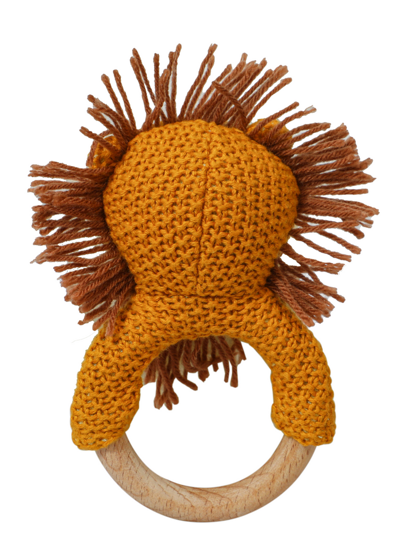 Knitted Lion Rattle With Wooden Ring
